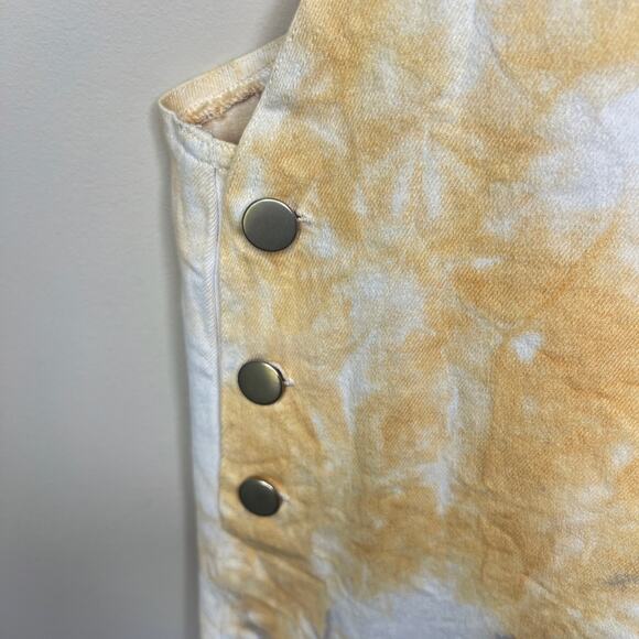 Storia NEW w/ Tags Tie Dye Yellow‎ Blue White Overall Pinafore Mini Dress Medium - Picture 2 of 9